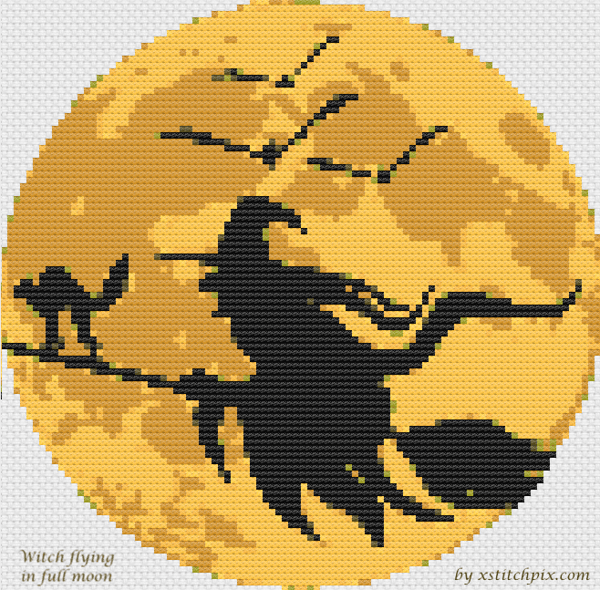 Flying Witch and Full Moon for Halloween