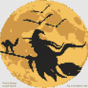 Flying Witch and Full Moon for Halloween